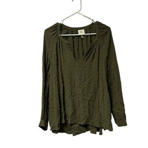 Knox Rose L Long Sleev Army Olive Green Blouse Top Short Career Wear Work Office